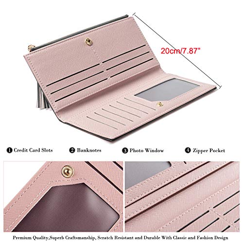 FFpaw Wallet Women RFID Blocking Small Womens Wallet Leather Slim Phone Clutch Long Coin Purse Travel Zipper Pocket Credit Card Holder for Women Ladies