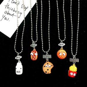 Caiyao 3-5Pcs Best Friends Forever Friendship Necklaces Cute Resin Colorful Doughnut Necklace Set French Fries Hot Dog Bread Hamburger Pendant Necklace BFF Jewelry for Women Gifts-B 5pcs