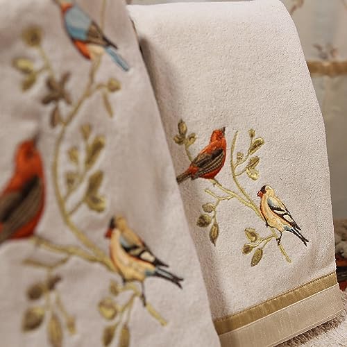 Avanti Linens - 3pc Towel Set, Soft & Absorbent, Nature Bathroom Decor (Gilded Birds Collection)