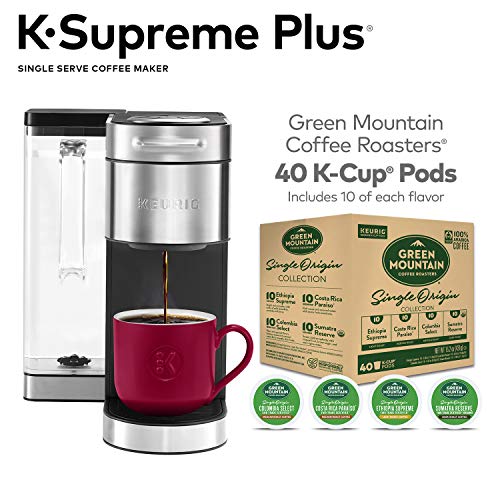 Keurig K-Supreme Plus Coffee Maker with Green Mountain Coffee Roasters Single Origin Collection Variety Pack, 40 Count