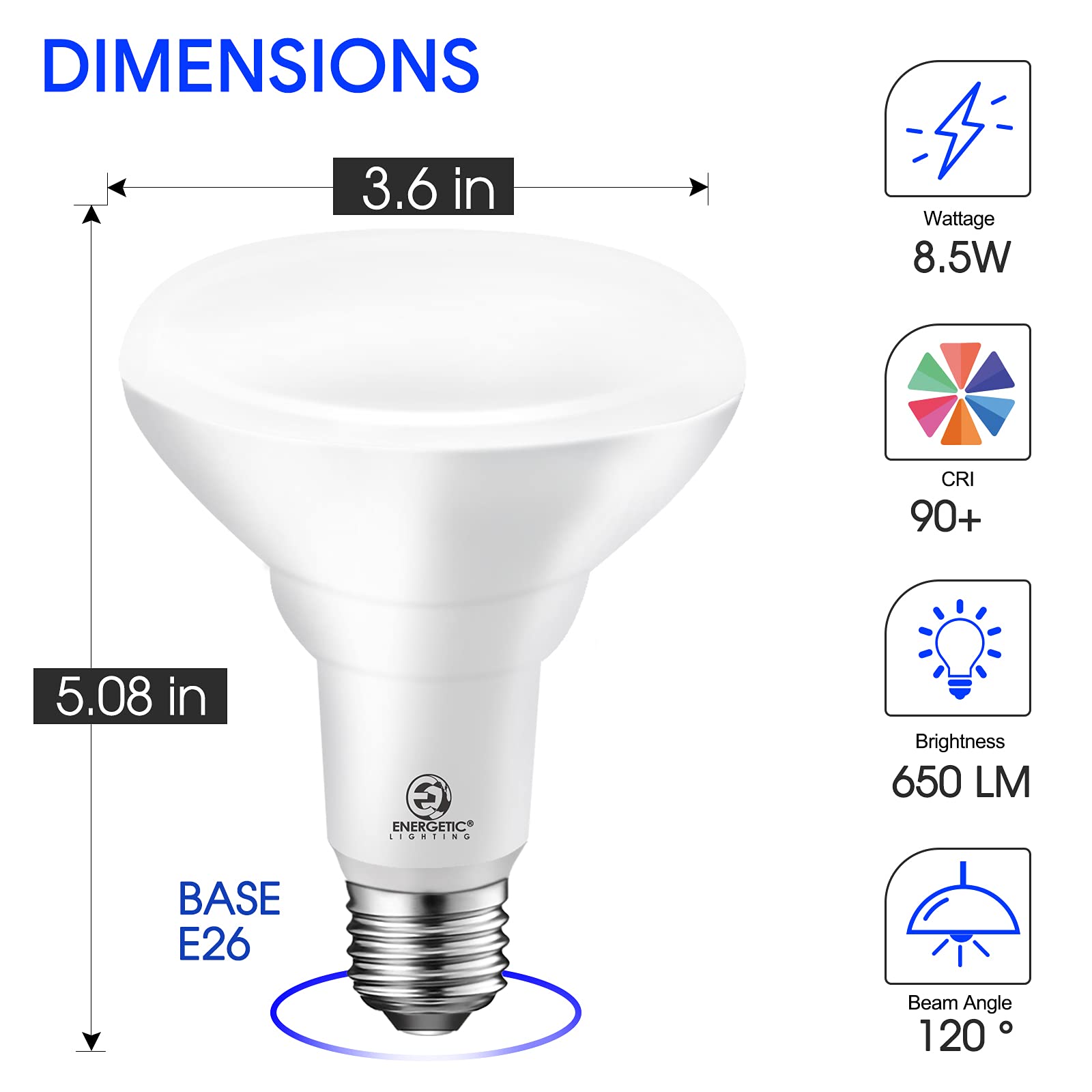 E ENERGETIC LIGHTING 12 Pack BR30 LED Light Bulbs, Dimmable, CRI90, 8.5W=65W, 3000K Warm White, 650 LM, E26 Base, Indoor Flood Light for Cans - UL Listed