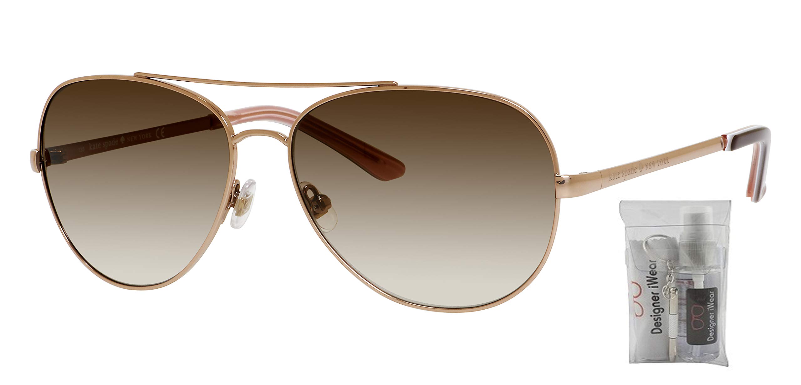 Kate Spade New York Avaline/S 0AU2 58MM Rose Gold/Brown Gradient Aviator Sunglasses for Women + BUNDLE with Designer iWear Eyewear Kit