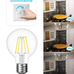 SHINESTAR 8-Pack G25 Globe Light Bulbs for Bathroom, Daylight 5000K, E26 LED Bulb 60 Watt Equivalent, Dimmable