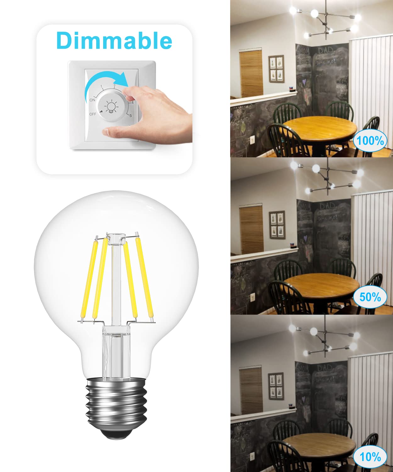 SHINESTAR 8-Pack G25 Globe Light Bulbs for Bathroom, Daylight 5000K, E26 LED Bulb 60 Watt Equivalent, Dimmable