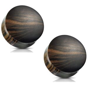 Pierced Owl Striped Ebony Wood Convex Saddle Plug Gauges, Sold as a Pair (22mm (7/8"))