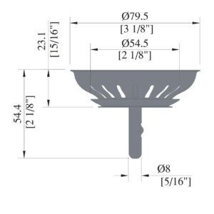 KANARY Kitchen Sink Basket Strainer Replacement for Standard Drains (3-1/2 Inch) Stainless Steel Body with Rubber Stopper (Pack of 2, Stianless Steel)