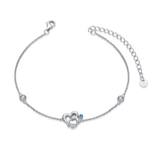 AOBOCO Nurse Bracelet for Women 925 Sterling Silver Stethoscope Charm Birthstone Bracelet with Simulated Aquamarine Blue Crystal, Birthday Graduation Jewelry Gifts for Nurse Doctor RN Medical Student