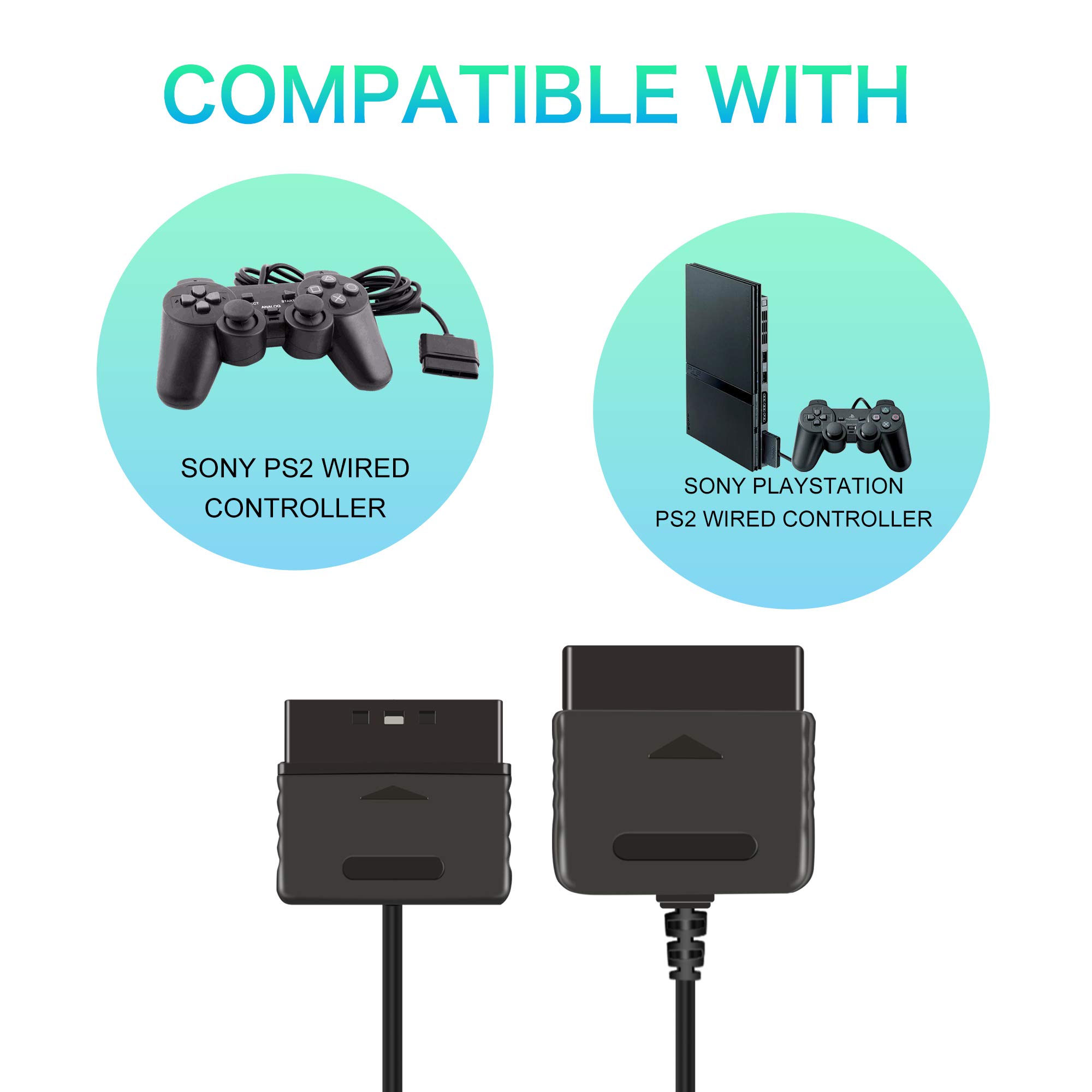 Xahpower 2Pack 6Ft Controller Extension Cable for PS2, 1.8m Controller Extension for Sony PlayStation 2 PS2 Game Console