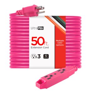 ultrapro 50 ft outdoor extension cord 3 outlet extension cords outlet power strip short extension cord with multiple outlets grounded heavy duty extension cord 16 gauge ul listed hot pink 50816