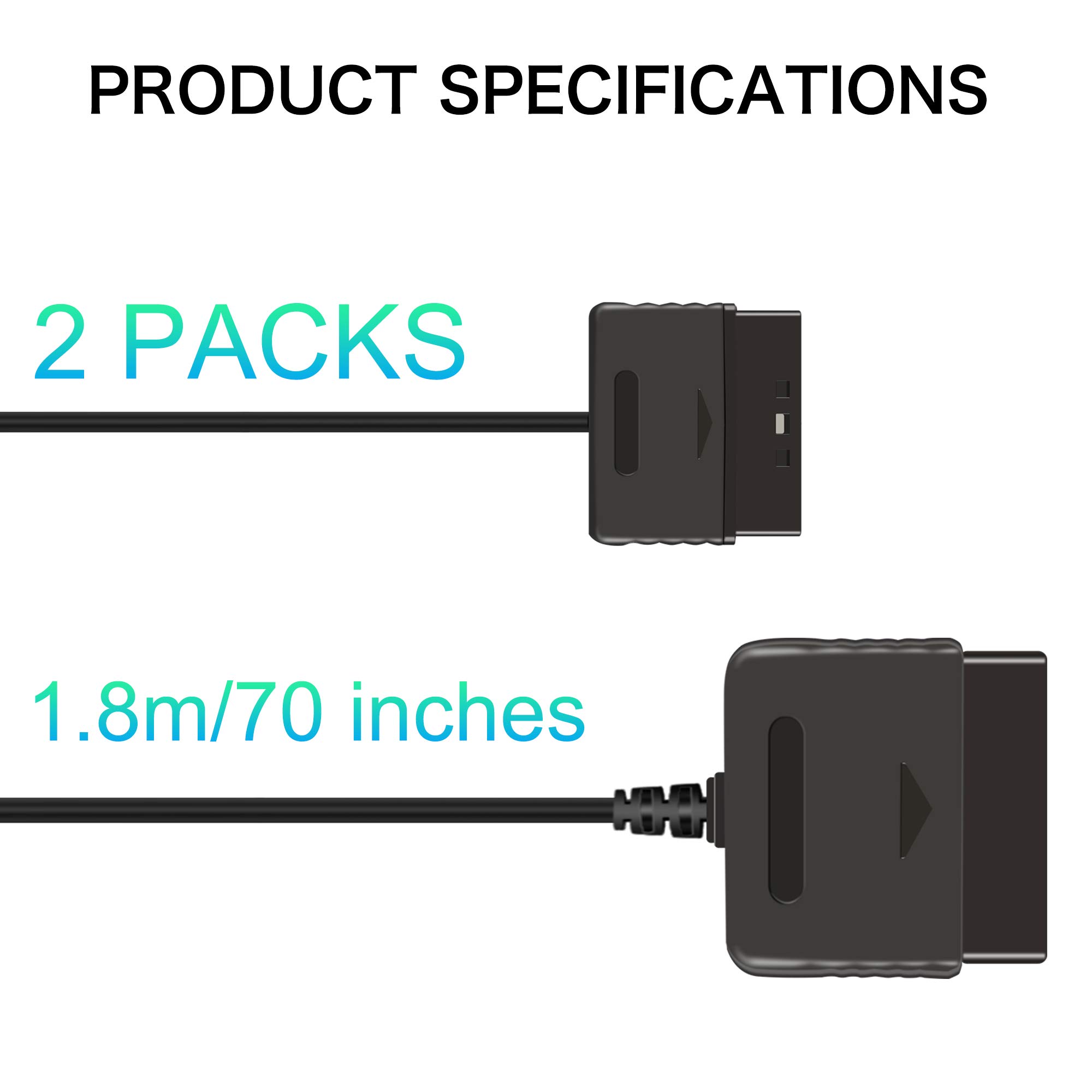 Xahpower 2Pack 6Ft Controller Extension Cable for PS2, 1.8m Controller Extension for Sony PlayStation 2 PS2 Game Console