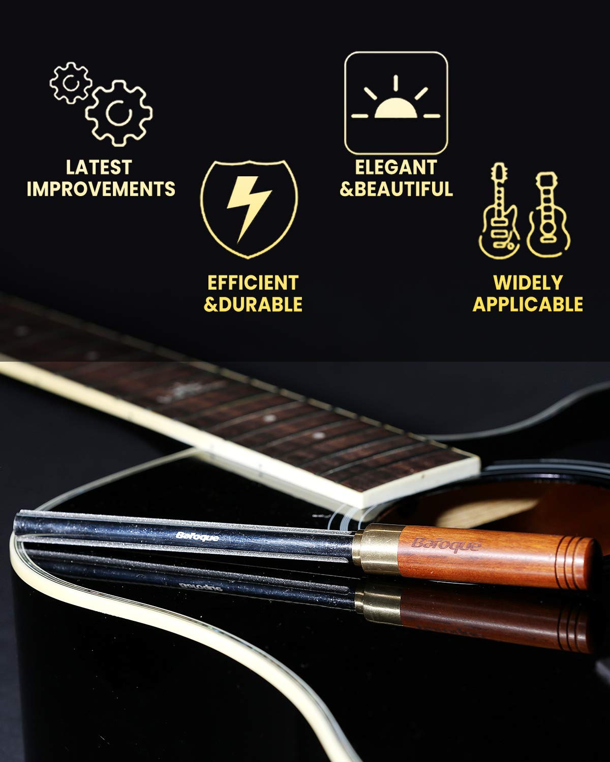 Baroque Fret Crowning Files Diamond, Guitar Fret Crown Dressing File, Fret Repairing Tools, Luthier Tools, Improved 3rd Generation, with 3 Sizes for Guitars, Ukuleles, Bass, Banjo, Mandolin