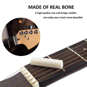 Frenflu 2 Sets 4pcs 6 String Acoustic Guitar Bone Bridge Saddle and Nut Made of Real Bone (Ivory)