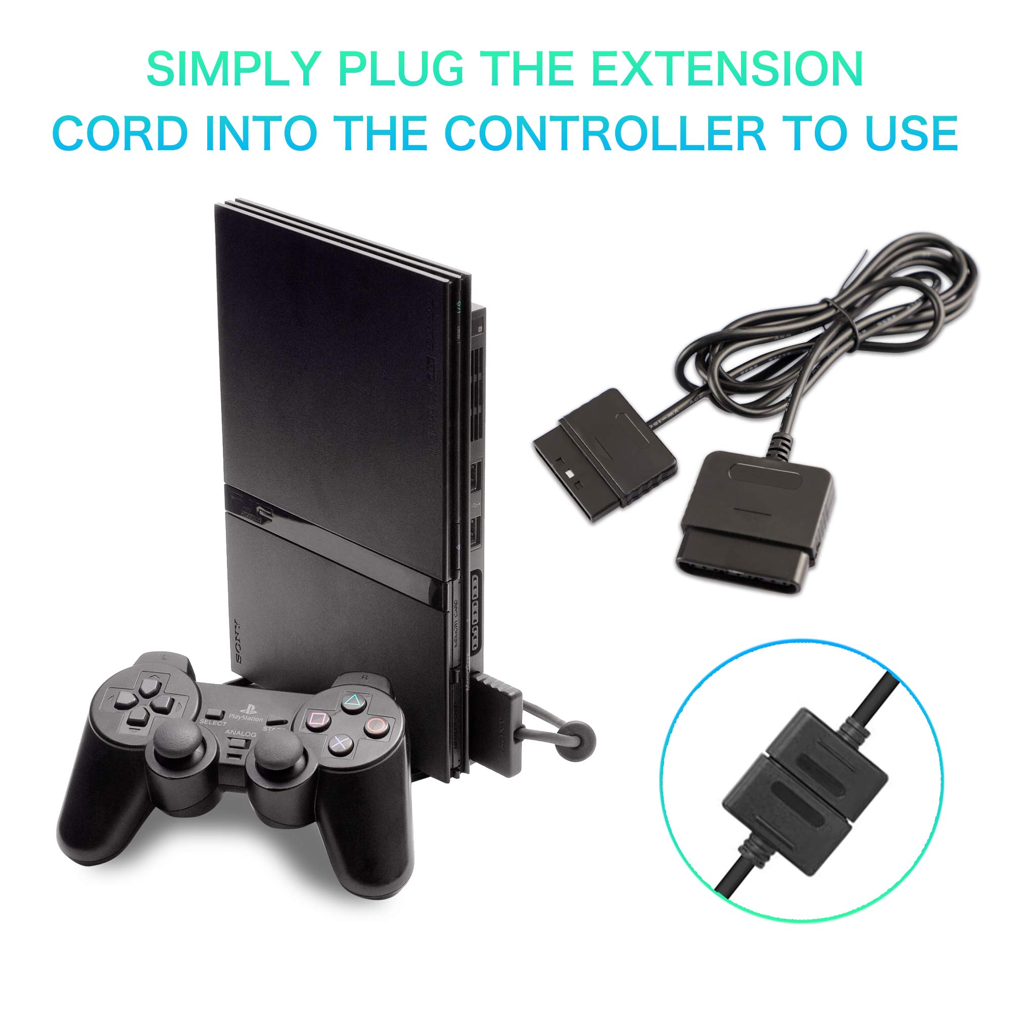 Xahpower 2Pack 6Ft Controller Extension Cable for PS2, 1.8m Controller Extension for Sony PlayStation 2 PS2 Game Console