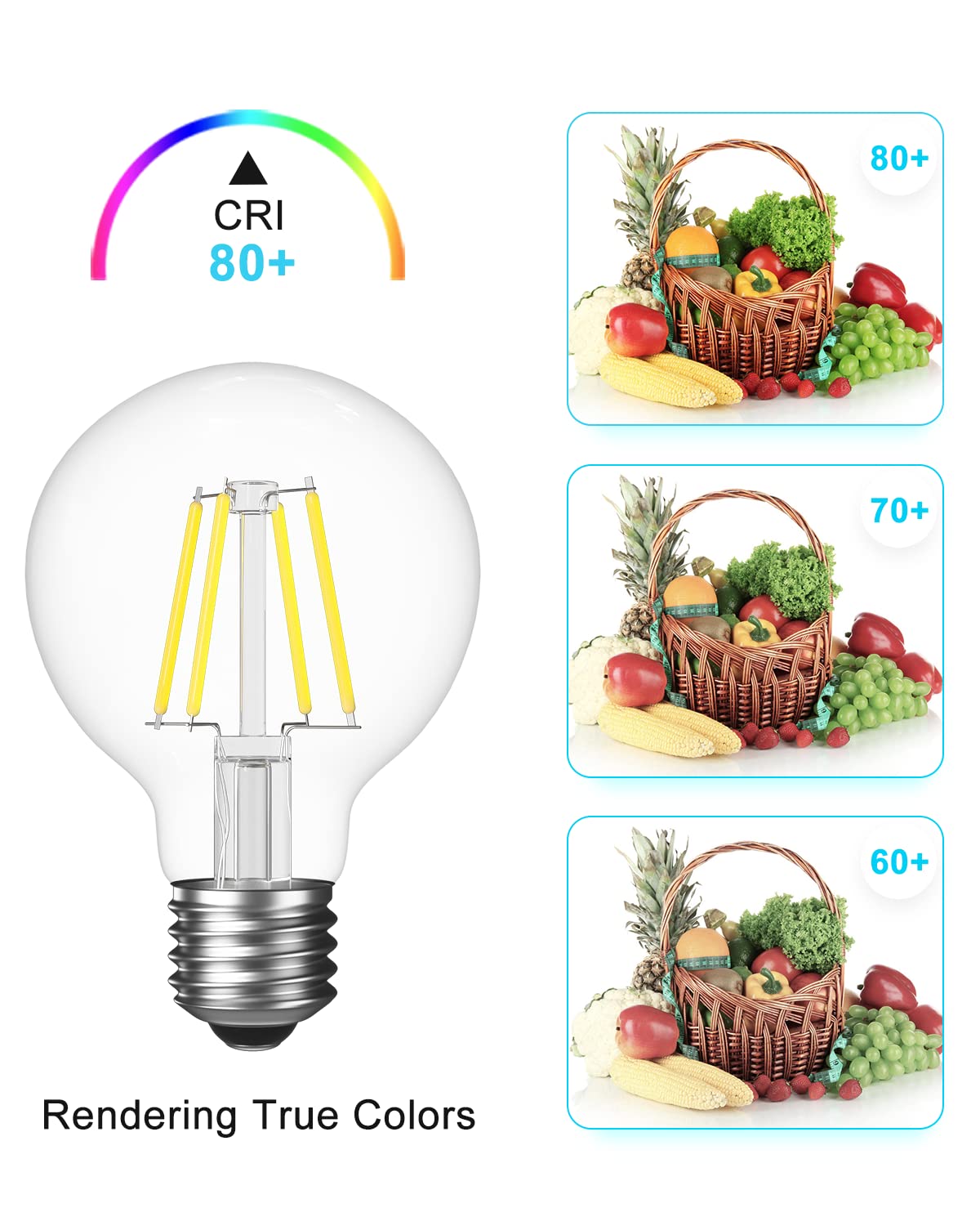 SHINESTAR 8-Pack G25 Globe Light Bulbs for Bathroom, Daylight 5000K, E26 LED Bulb 60 Watt Equivalent, Dimmable