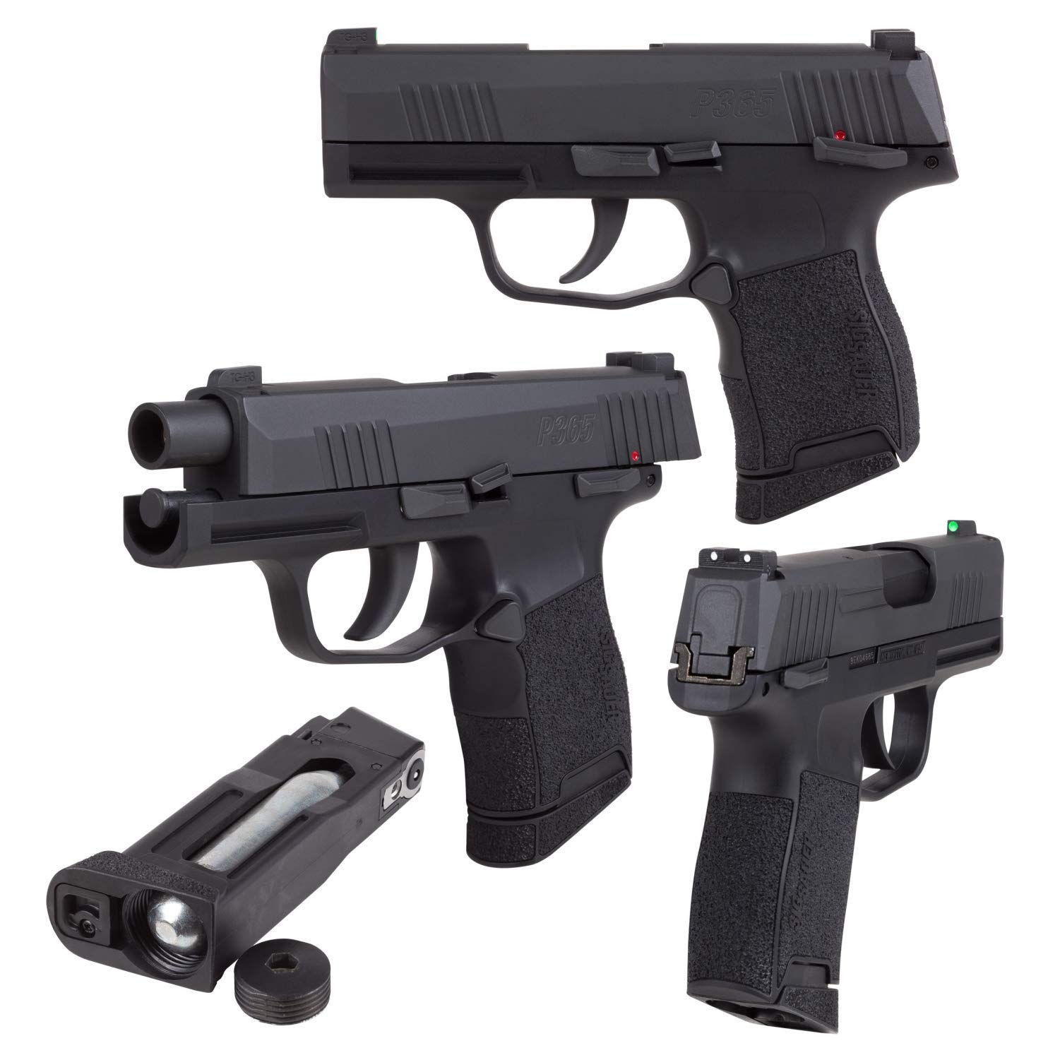 Sig Sauer P365 BB Blowback Air Pistol with CO2 12 Gram (5 Pack) and Pack of 100 Airgun .177/4.5mm Steel BBS Bundle