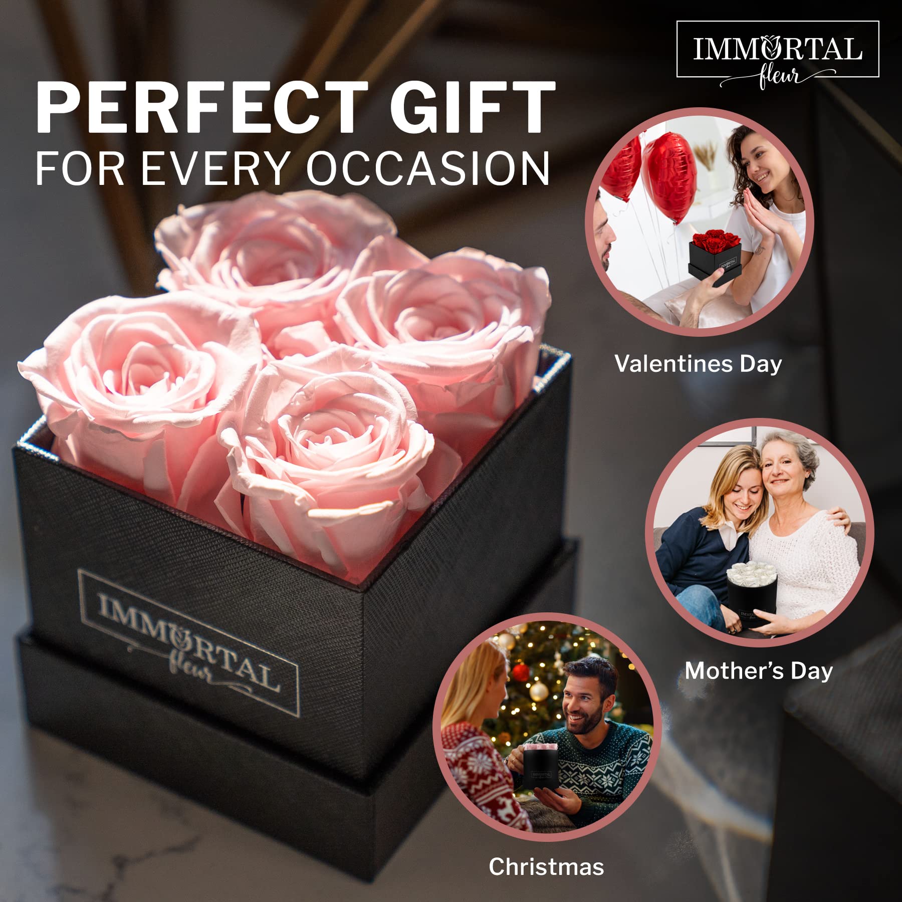 Immortal Fleur Preserved Roses In A Box, Preserved Flowers, Forever Roses Box, Mom Birthday Gifts, Flowers for Delivery Prime Birthday, Valentines Day Flowers for Wife, Pink 4