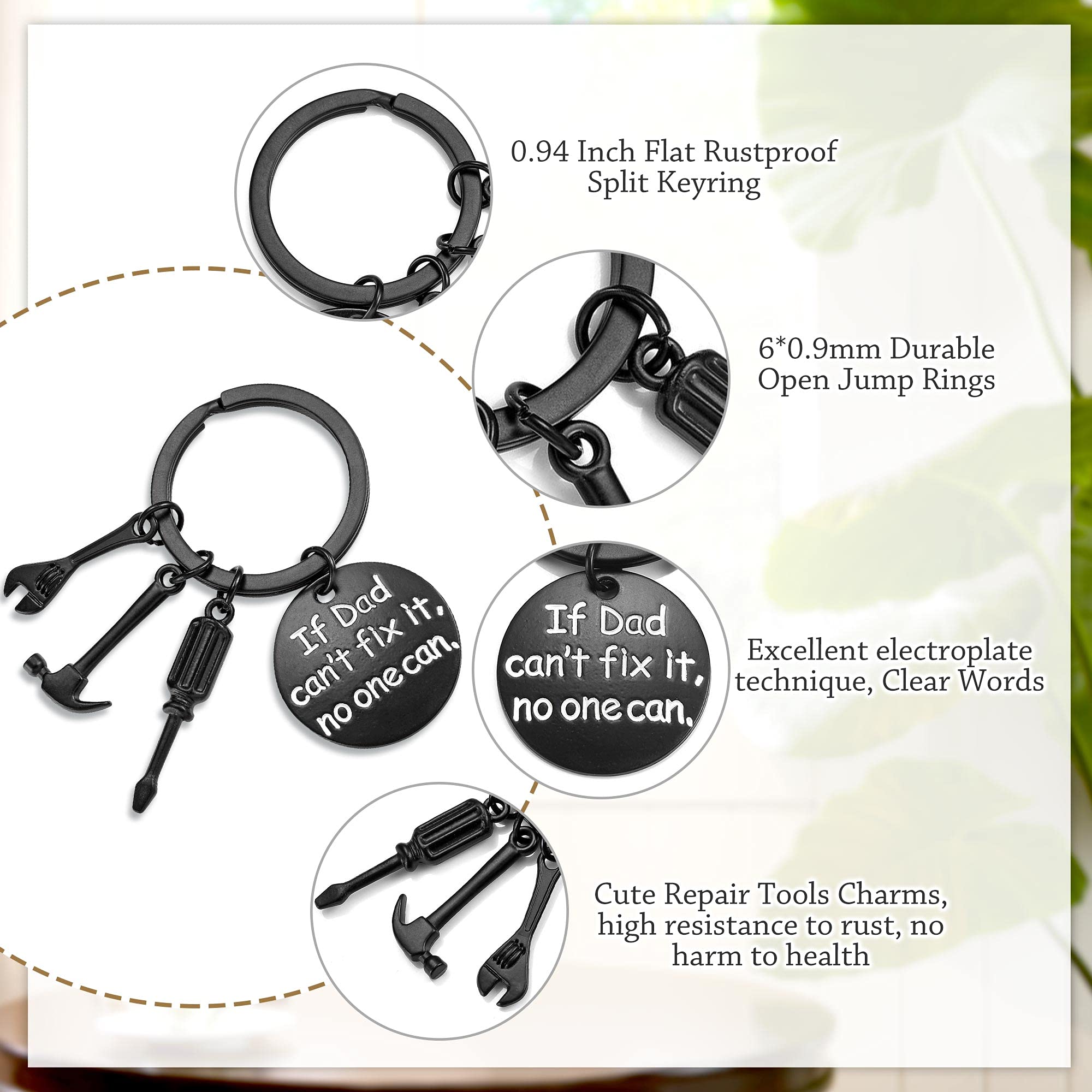 Top Plaza Christmas Gifts for Dad from Daughter Son Father’s Day Birthday Gifts Black Dad Keychain Keyrings If Dad Can’t Fix It, No One Can Dad Presents