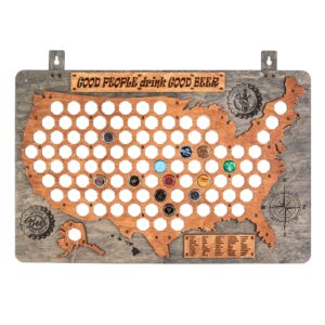 plydolex wooden united states beer cap map for 98 beer bottle caps - wall beer cap holder size 19 x 26 inch - ideal for man cave wall decor or beer gifts for men - grey color