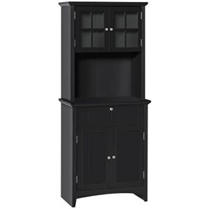 HOMCOM Elegant Buffet with Hutch, Kitchen Pantry Storage Cabinet with Framed Glass Door Drawer and Microwave Space, Black