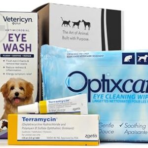 Terramycin eye ointment for cats, dogs & horses 1/8oz with Vetericyn Plus Eye Wash 3oz and OptixCare 50ct Eye Wipes Tear Stain Remover - Eye drops for infection Complete Ophthalmic Master Set