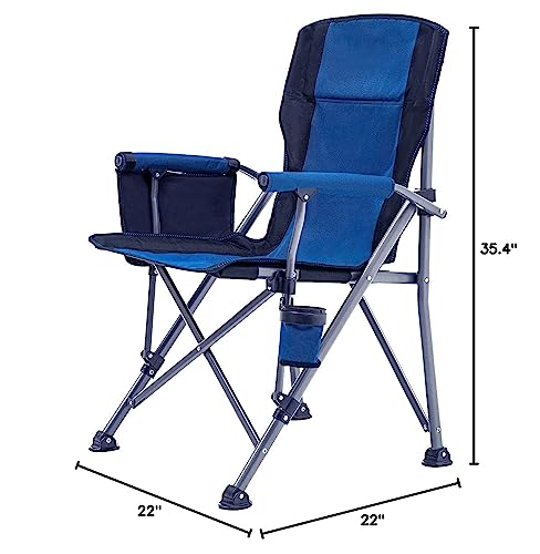 Camping Chairs for Adults,Portable Folding Lawn Chair for Outside,Heavy Duty Camping Chair Support up to 330lbs,Collapsible Outdoor Beach Chair with Cup Holder(Blue)