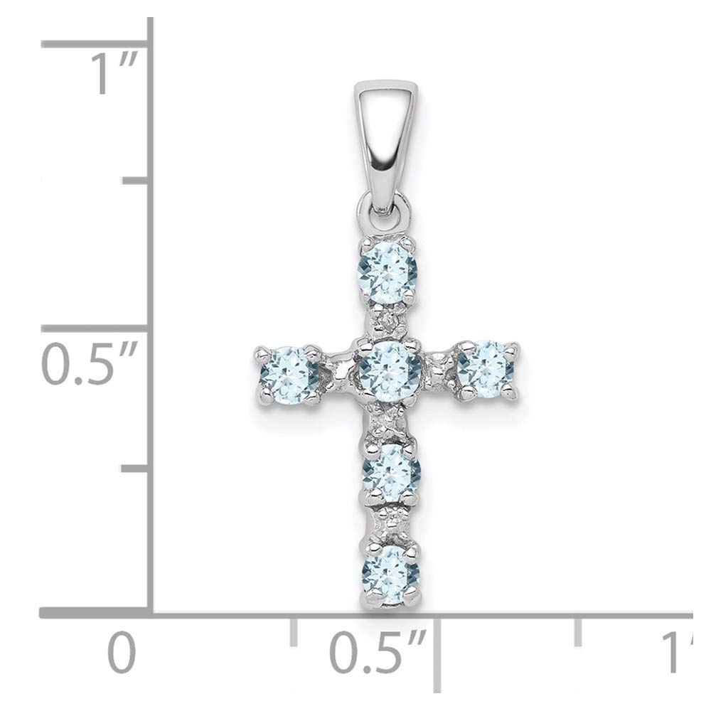 Sterling Silver Rhodium-plated Aquamarine & Diamond Accent Cross Pendant QQDX888