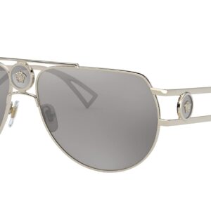 Versace VE 2225 12526G Pale Gold Metal Aviator Sunglasses Silver Mirror Lens