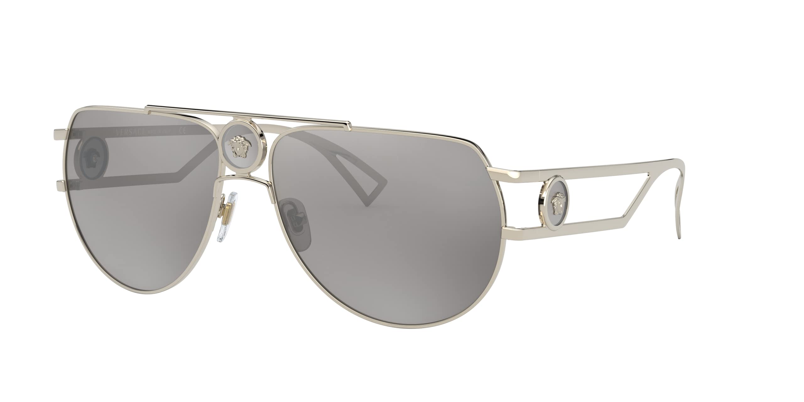 Versace VE 2225 12526G Pale Gold Metal Aviator Sunglasses Silver Mirror Lens