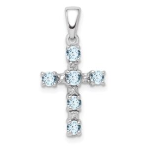 Sterling Silver Rhodium-plated Aquamarine & Diamond Accent Cross Pendant QQDX888