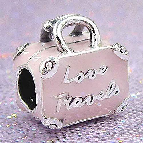 PINK SUITCASE LOVE TRAVEL 925 Sterling Silver Charm Bead For Pandora & Similar Charm Bracelets or Necklaces