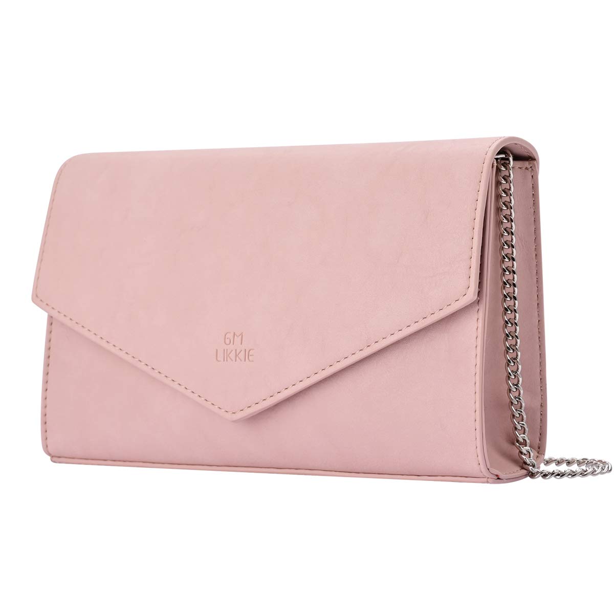 GM LIKKIE Clutch Purse for Women, Evening Envelope Clutch Bag, Crossbody Foldover PU Leather Shoulder Handbag (Pink)