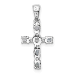 Sterling Silver Rhodium-plated Aquamarine & Diamond Accent Cross Pendant QQDX888