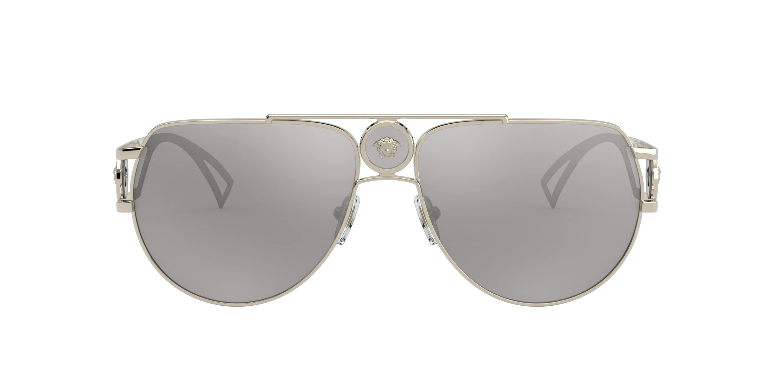 Versace VE 2225 12526G Pale Gold Metal Aviator Sunglasses Silver Mirror Lens