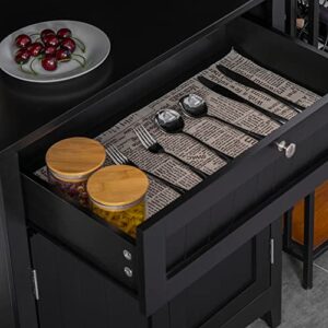 HOMCOM Elegant Buffet with Hutch, Kitchen Pantry Storage Cabinet with Framed Glass Door Drawer and Microwave Space, Black