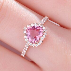 LZJ 2 Carat Rose Gold Opening Heart Shape Natural Genuine Birthstone & Created White Sapphire Halo Engagement Ring for Women