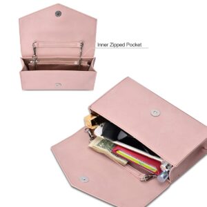 GM LIKKIE Clutch Purse for Women, Evening Envelope Clutch Bag, Crossbody Foldover PU Leather Shoulder Handbag (Pink)