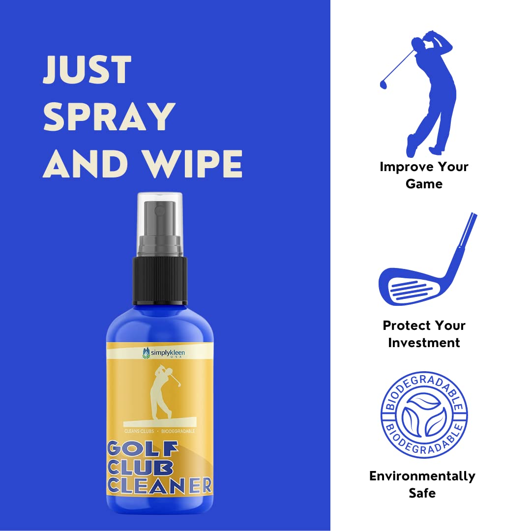 Simply Kleen USA Golf Club Cleaner for Drivers, Irons, Putters, Balls, and Grips, All-Purpose Surface Cleaning Spray, Removes Dirt, Grass, and Sand