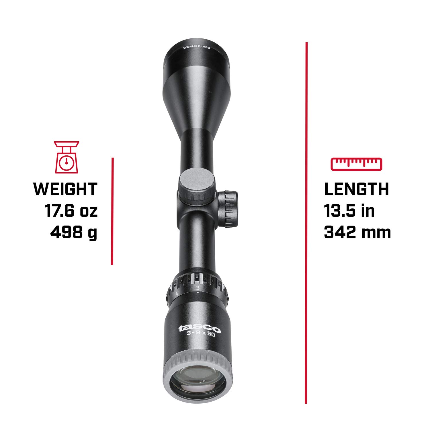 TASCO World Class 3-9X50 30/30 Duplex W/Rings RIFLESCOPE