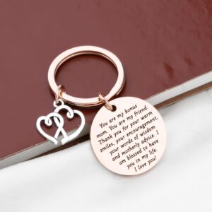 PLITI Step Mom Gift Mother's Day Gift for Mom Bonus Mom Stepmother Mother In Law Keychain Adoption Gifts Bonus Mom Birthday Gifts from Daughter Son (bonus mom RG)