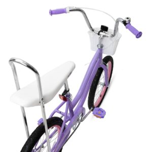 JOYSTAR 20 Inch Girls Bike with Training Wheels, Banana Seat Bike for Girls Ages 7-12 Years Old, Kids' Girls Bicycle with Front Handbrake and Coaster Brakes, Kickstand Included Purple