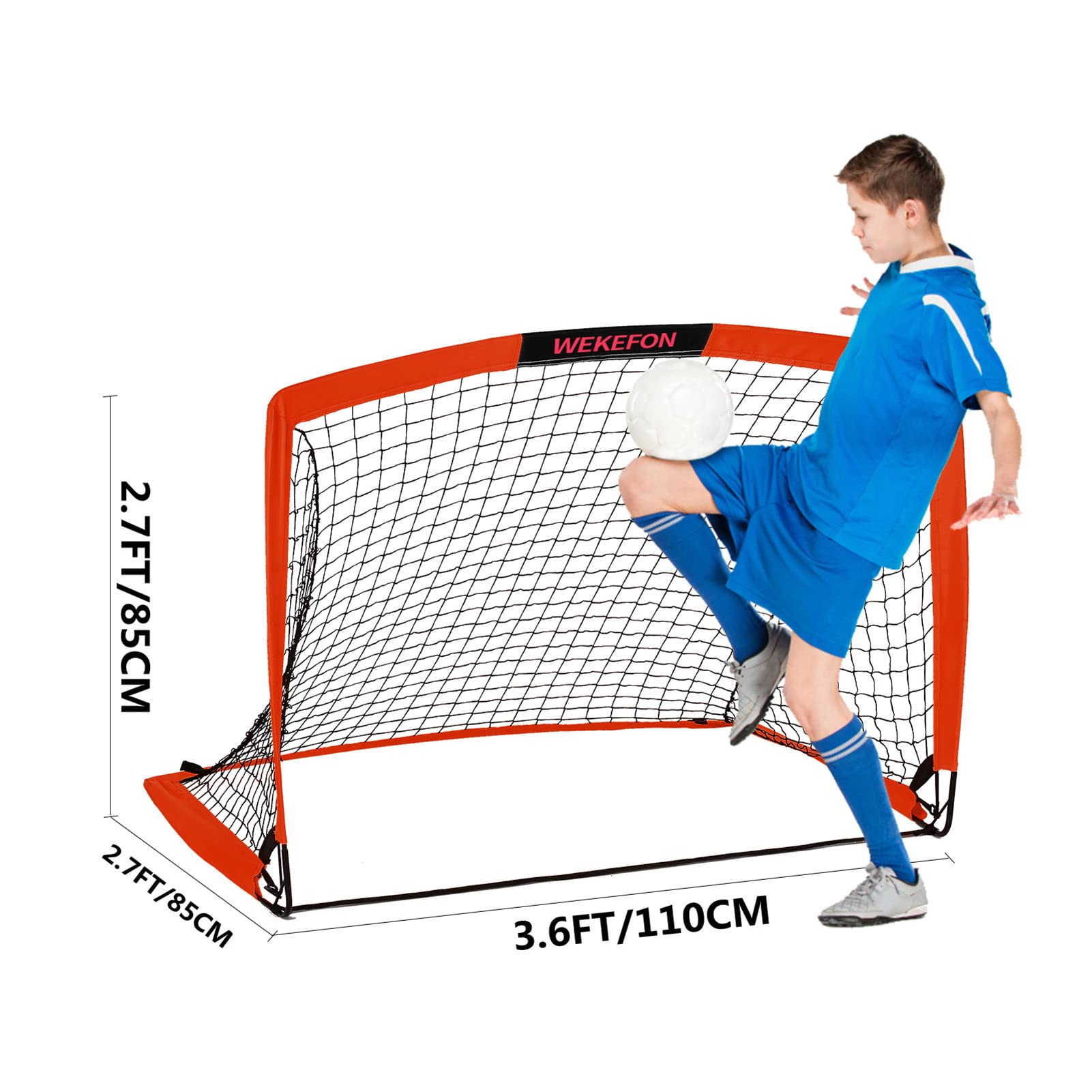 WEKEFON Soccer Goals, Set of 2 - Size 3.6'x2.7' Portable Foldable Pop Up Soccer Net for Backyard Training Goal for Kids and Youth Soccer Practice with Carry Bag