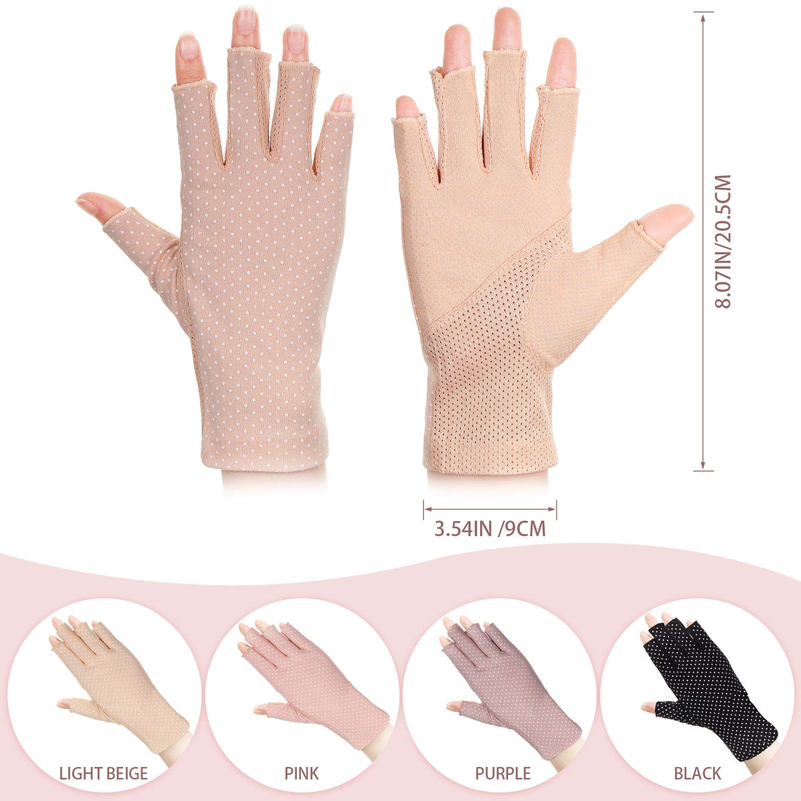 SATINIOR 4 Pairs Women Sunscreen Fingerless Gloves UV Protection Gloves Summer Sunblock Gloves for Driving, Medium(Round Dot)