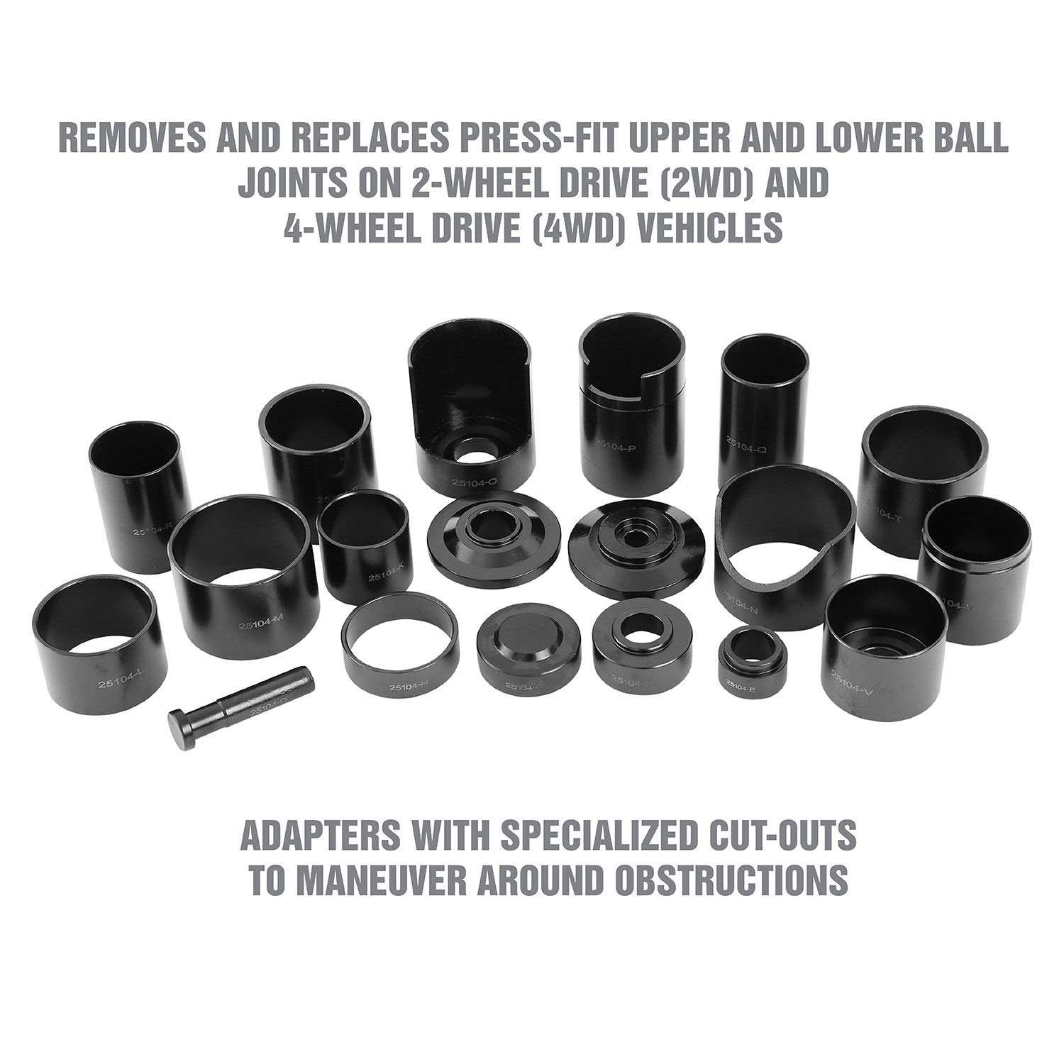 OEMTOOLS 25104 21-Piece Master Ball Joint Press Kit, Ball Joint Puller for Upper and Lower Ball Joints, U-Joints, and Brake Pins, Automotive Tool Kit Compatible with 2WD and 4WD Vehicles