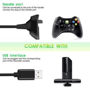 6Ft Charging Cable for Xbox 360, Wireless Controller USB Charging Cable Compatible with Microsoft Xbox360 / xBox 360 Slim Wireless Game Controllers