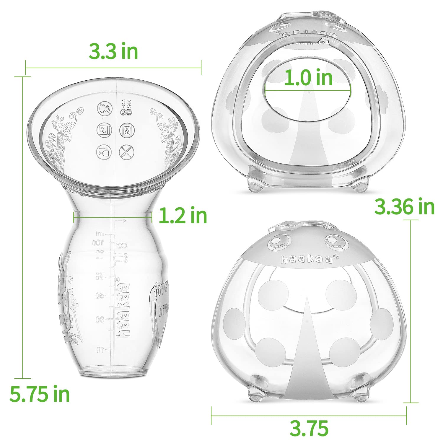 haakaa Manual Breast Pump for Breastfeeding 4oz/100ml and Ladybug Milk Collector 2.5oz/75ml Combo, Food-Grade Silicone