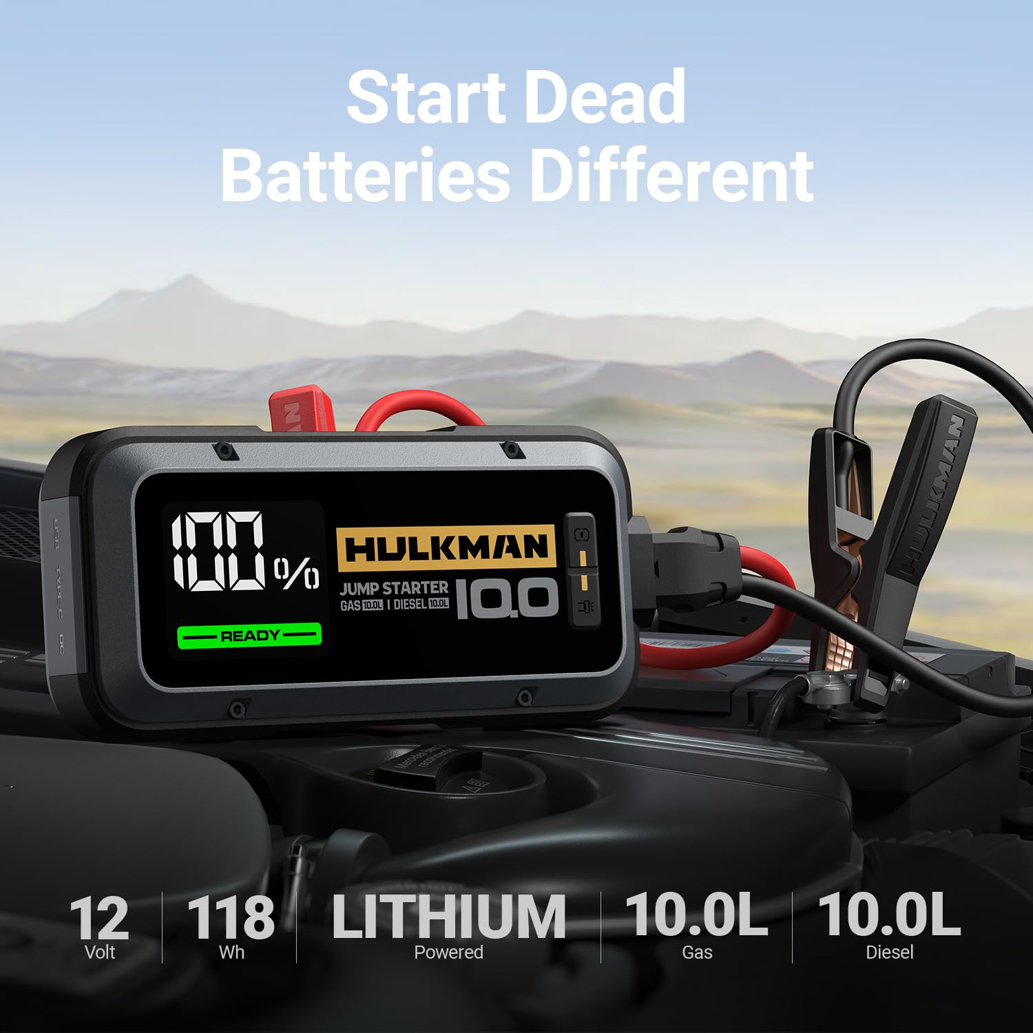 HULKMAN Alpha100 Jump Starter 4000 Amp 32000mAh Car Starter with -40℉ Start Tech PD 65W Lithium Portable Car Battery Booster Pack for up to 10L Gas and 10L Diesel Engines