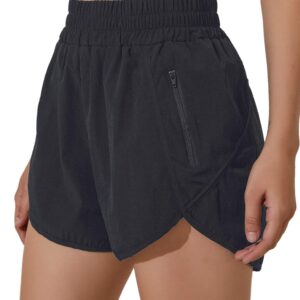 BMJL Women's Running Shorts Elastic High Waisted Shorts Pocket Sporty Workout Shorts Quick Dry Athletic Shorts Pants(M,Black)