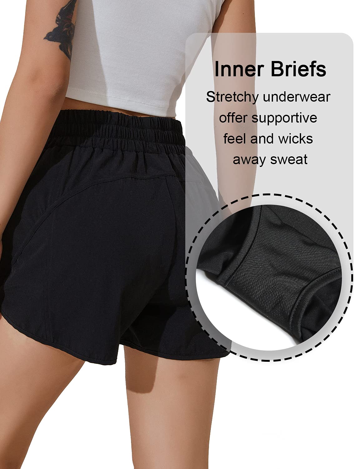 BMJL Women's Running Shorts Elastic High Waisted Shorts Pocket Sporty Workout Shorts Quick Dry Athletic Shorts Pants(M,Black)