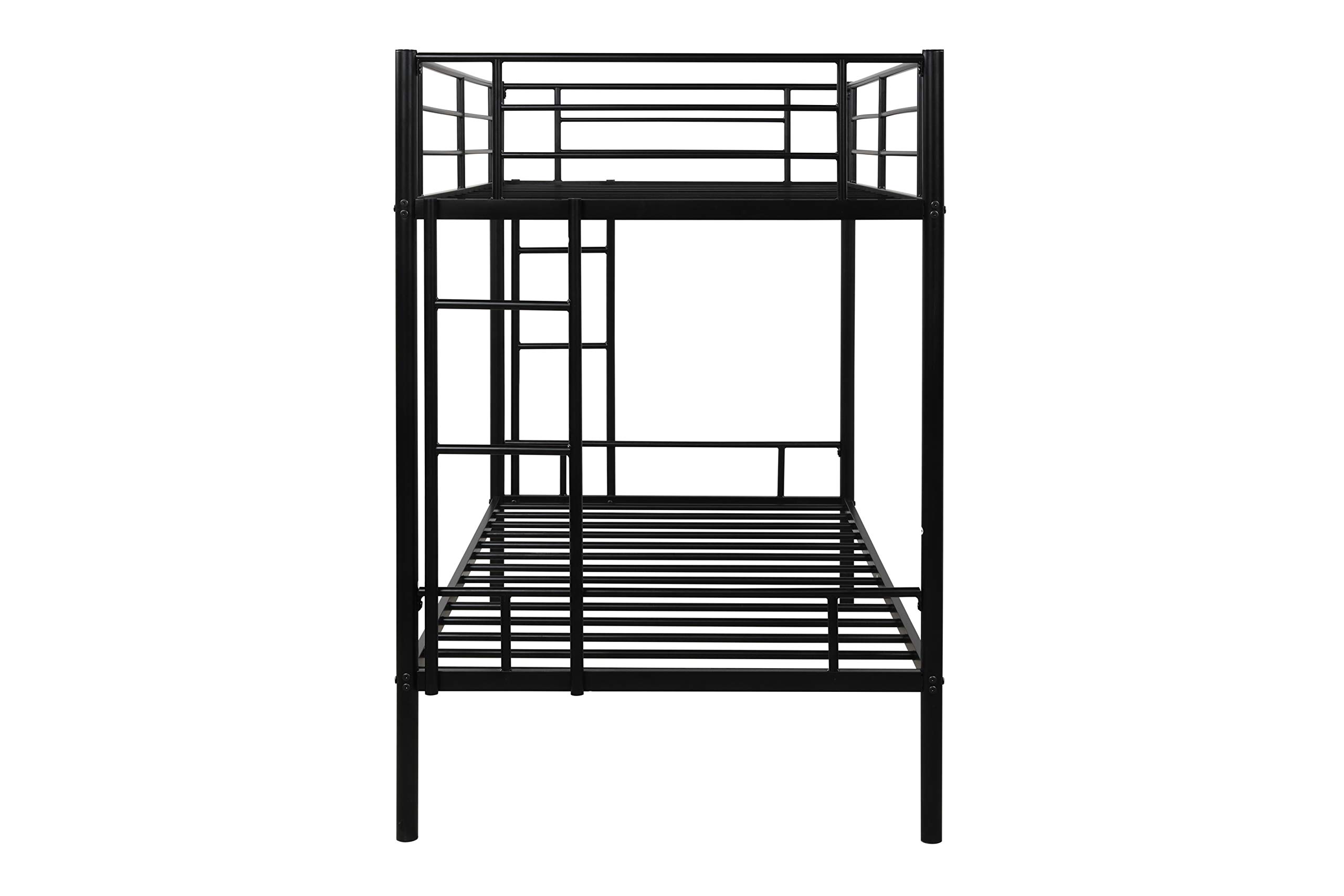 Twin Over Twin Metal Bunk Beds with 2 Side Ladders, Heavy Duty Bed Frame with Guardrail for Dormitory Bedroom Boys Girls Adults,No Box Spring Needed,Black