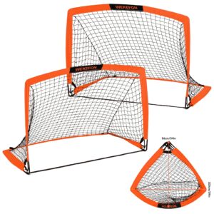 wekefon soccer goals, set of 2 - size 3.6'x2.7' portable foldable pop up soccer net for backyard training goal for kids and youth soccer practice with carry bag